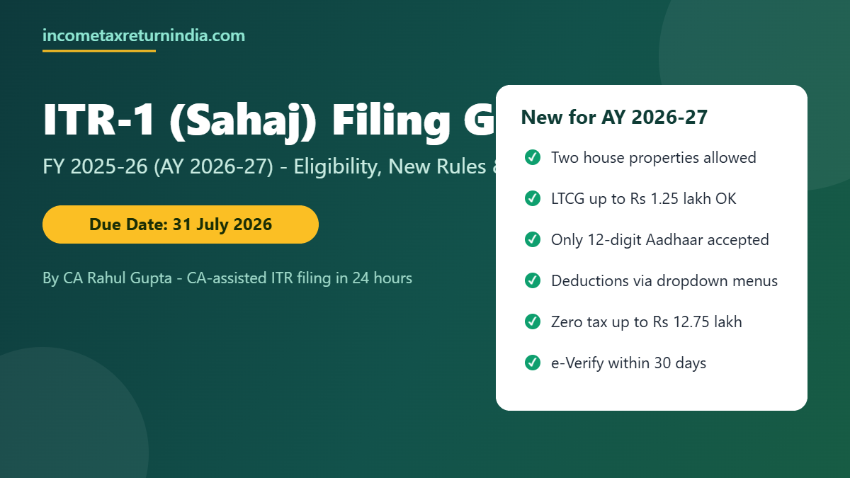 ITR-1 Sahaj filing guide FY 2025-26 AY 2026-27 eligibility and steps